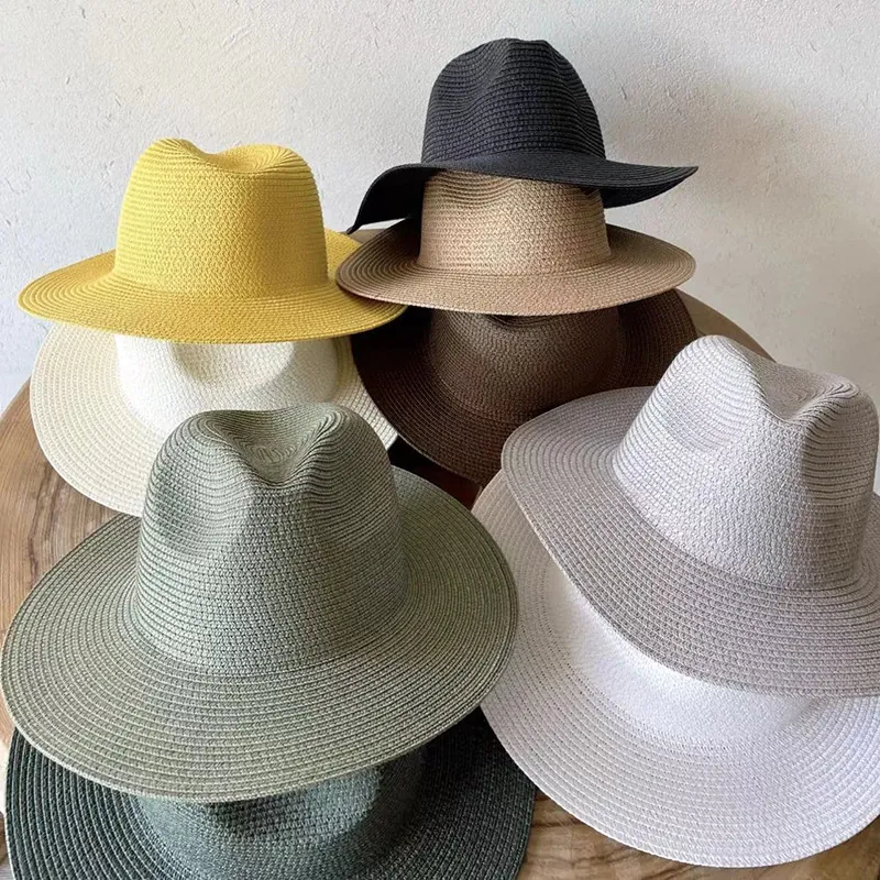 Cappello Da Sole Fedora In Paglia Intrecciata Tesa Larga Pieghevole Protezione UV Estate Spiaggia Vacanze Per Donne E Bambini