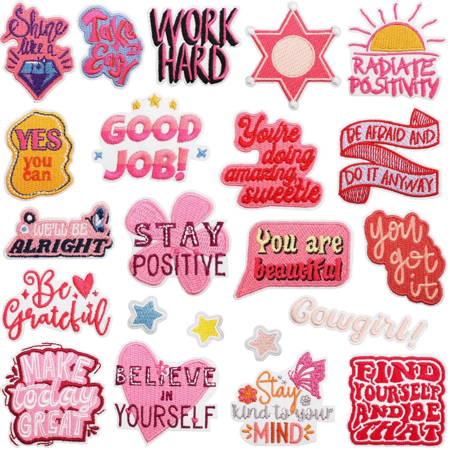 Motivational Quotes Embroidery Patches Iron On Letter Patches For Clothes DIY Decoration Polyester Fabric Pink Colorful