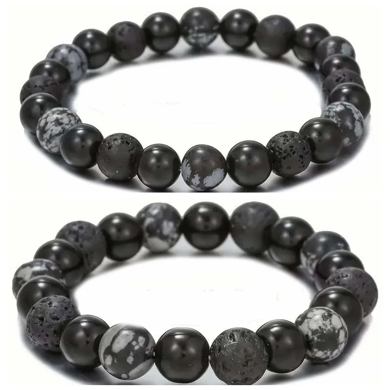 Naturstein Perlenarmbänder Elastisch Yoga Heilung Energie Schmuck Für Paare Unisex Tigerauge Lavastein Weißer Türkis