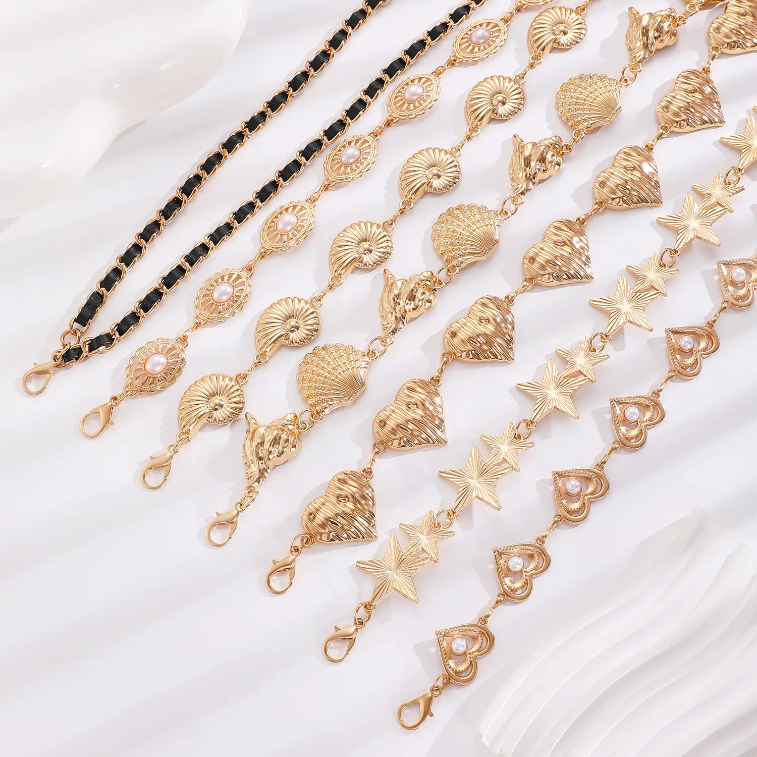 Bohemian Metal Chain Belt Waist Chain Butterfly Shell Star Heart Faux Artificial Pearl Decorative Body Link For Women Dress Accessory