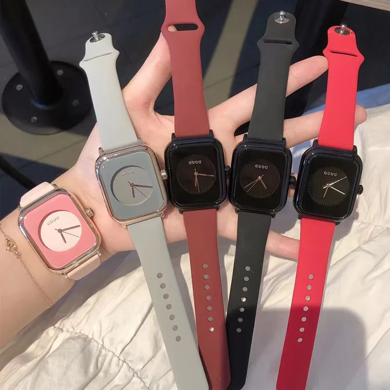 Women Quartz Watch Simple Square Dial Silicone Strap Analog Wristwatch Fashion Jelly Style Ladies