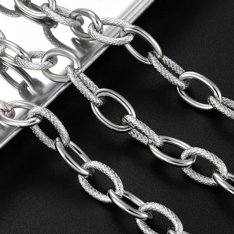 Stainless Steel Oval Link Chain Polished And Embossed Textured For DIY Necklace Bracelet Making Jewelry Accessory