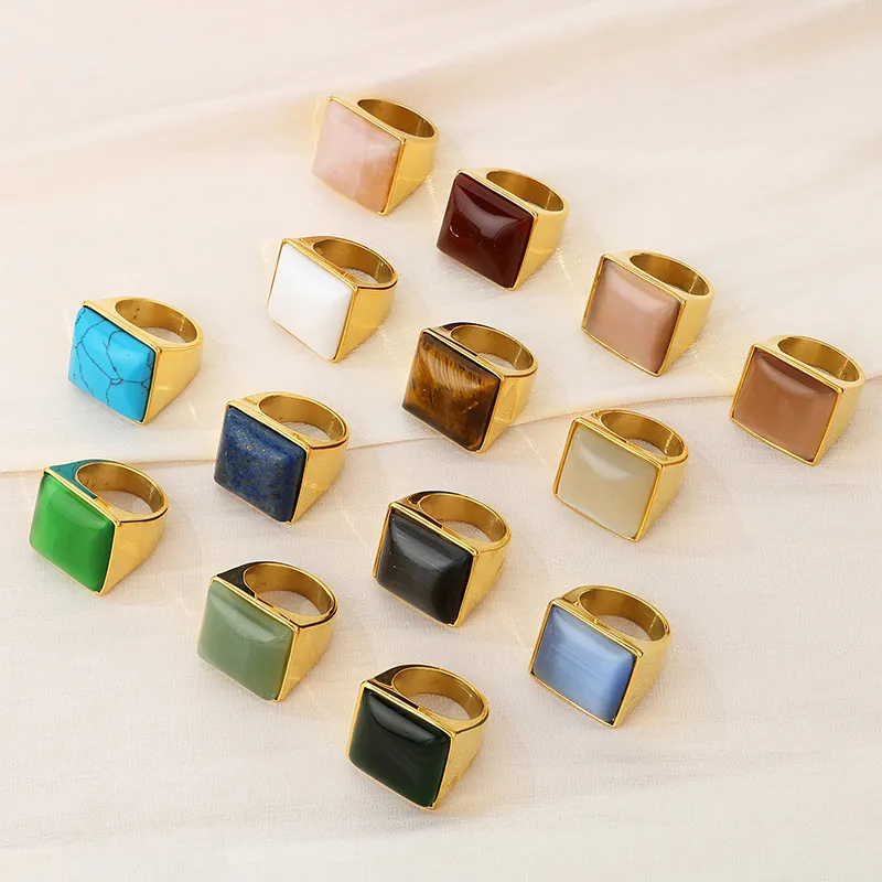 Anello In Acciaio Inossidabile Con Pietra Quadrata Moda Vintage Gioielli Dichiarazione Geometrica Esagerata Per Donne Uomini