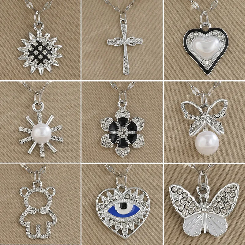 Collier Pendentif Pour Femmes Alliage De Zinc Strass Künstliche Perle De Culture Coeur Papillon Bijoux Cadeau Élégant
