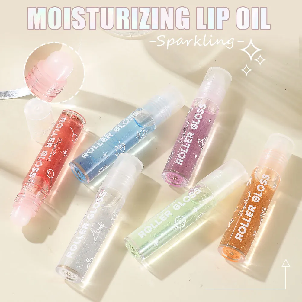 Rollerball Lip Oil Glitter Clear Moisturizing Pearly Shimmer Hydrating Gloss For Women Sparkling High Shine
