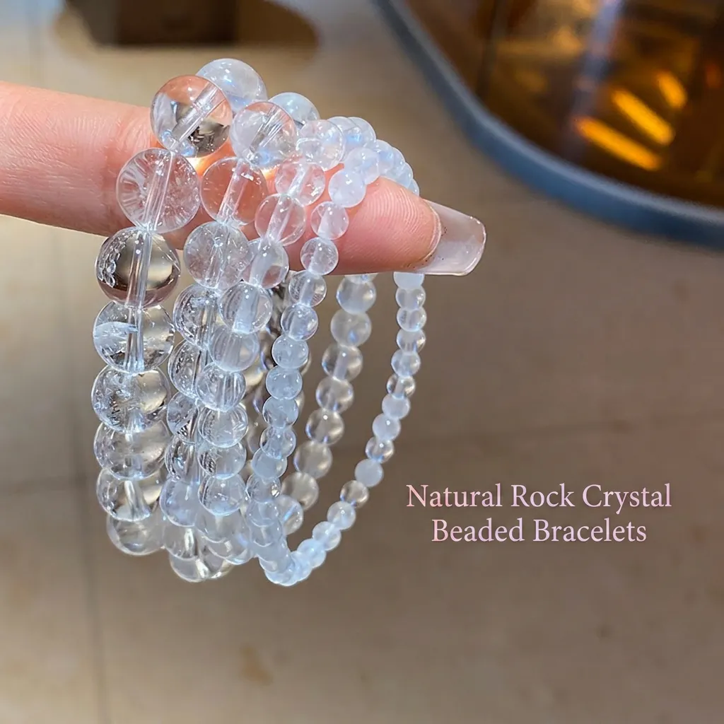 Natural White Crystal Beaded Bracelet Transparent Round Fashion Jewelry Elegant Versatile Gift For Women Minimalist Style