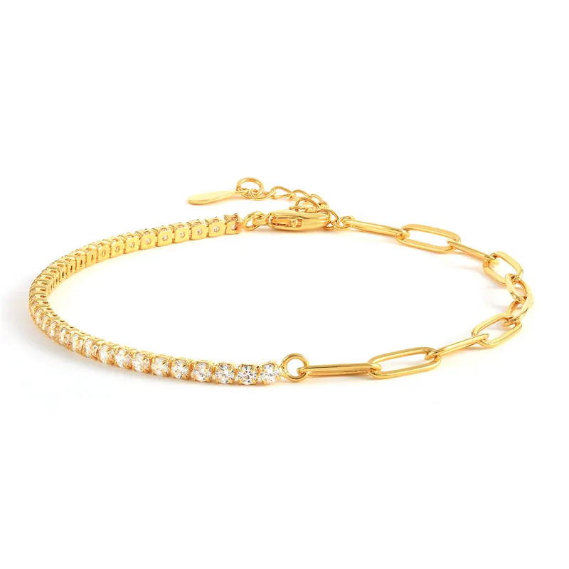 Mode Kupfer Vergoldet Zirkonia Patchwork Armband Für Damen Geometrische Büroklammer-Kette Tennis Armband Täglich Schmuck Geschenk