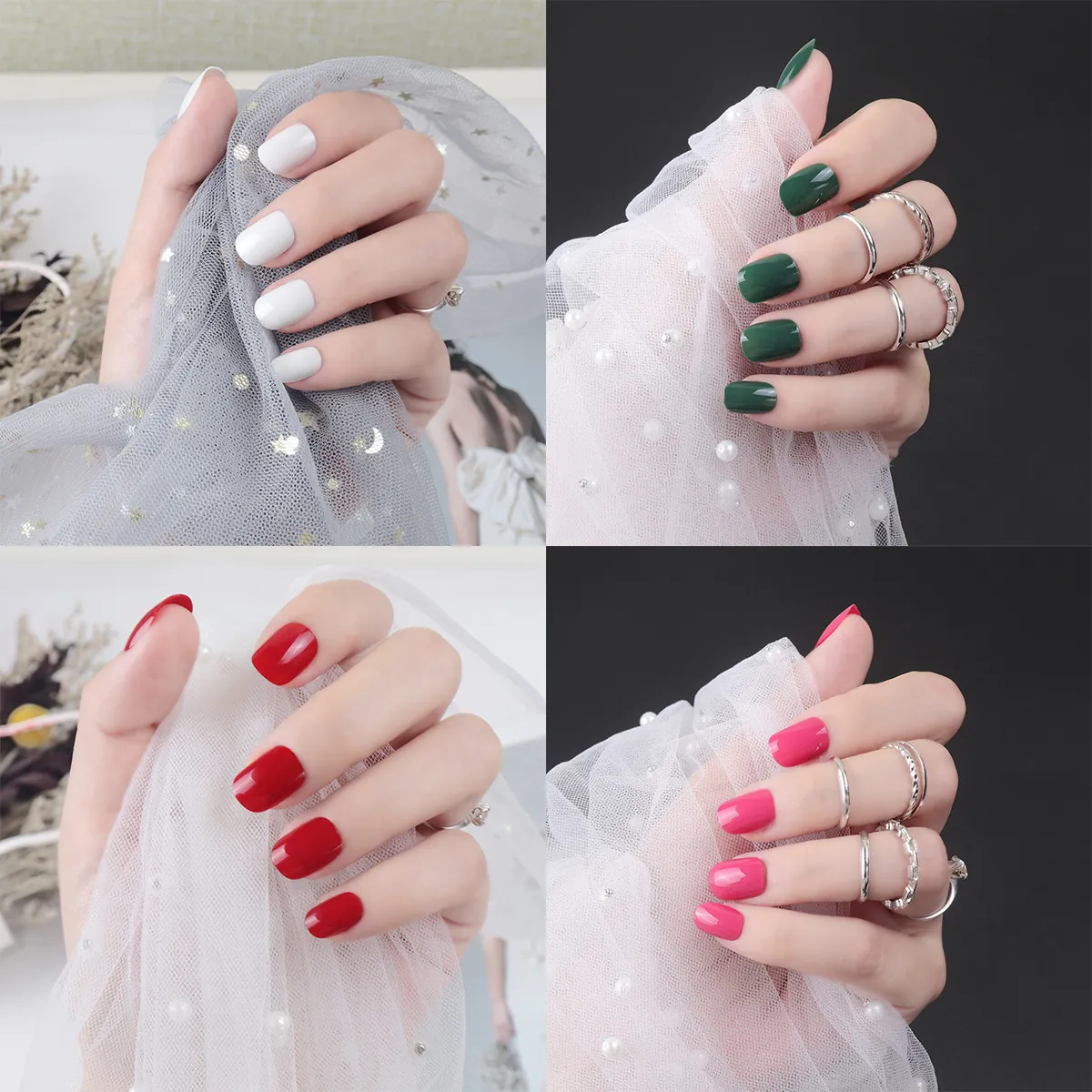 Solid Color Press On Nails Short Square Round Shape Glossy Finish Full Cover Plastic Fake Nails Manicure For Women