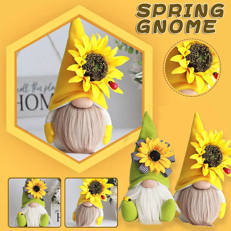 Gnomo Ape Girasole Bambola Senza Volto Ornamento Peluche Stoffa Arredamento Primavera Figurina Da Tavolo Artigianale
