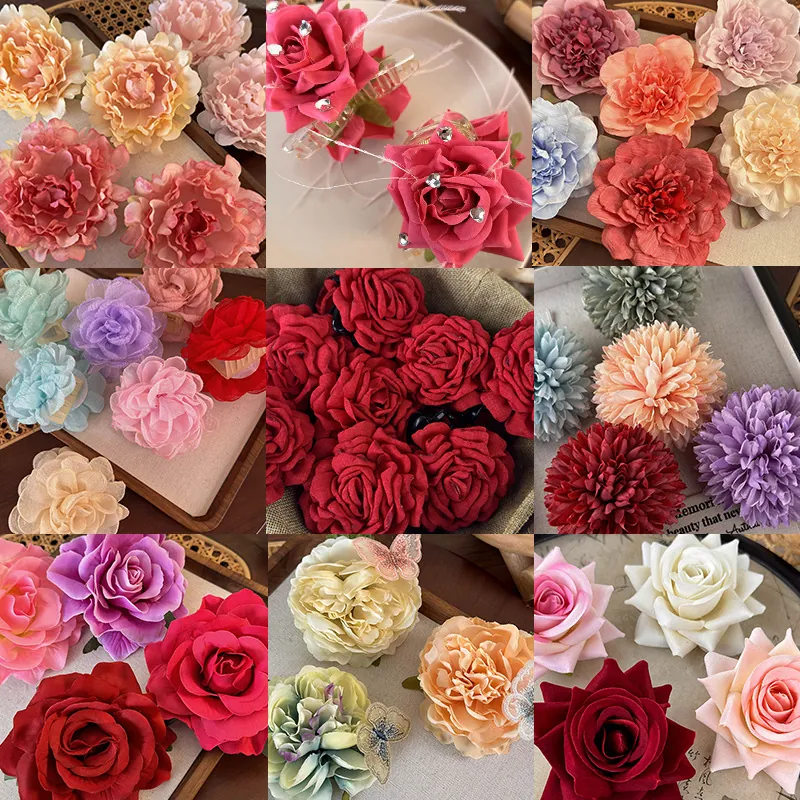Artificial Flower Hair Claw Clip Fabric Rose Peony Duckbill Side Clip Sweet Vacation Floral Headwear For Women