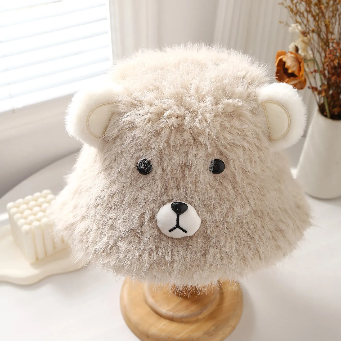 Chapeau Bob En Peluche Chaud D'hiver Avec Mignonnes Oreilles D'ours Fausse Fourrure Épaissie Coupe-vent Pour Femmes Filles