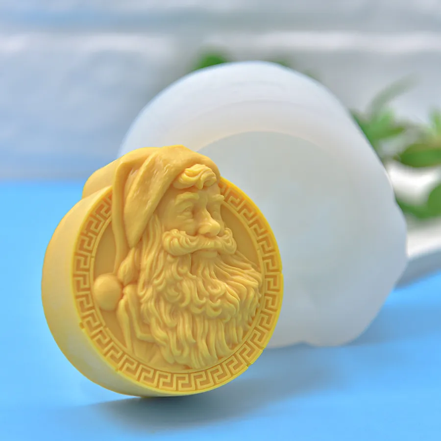Santa Claus Silicone Mold Round Embossed DIY Handmade Soap Candle Fondant Cake Baking Tools Christmas Decor