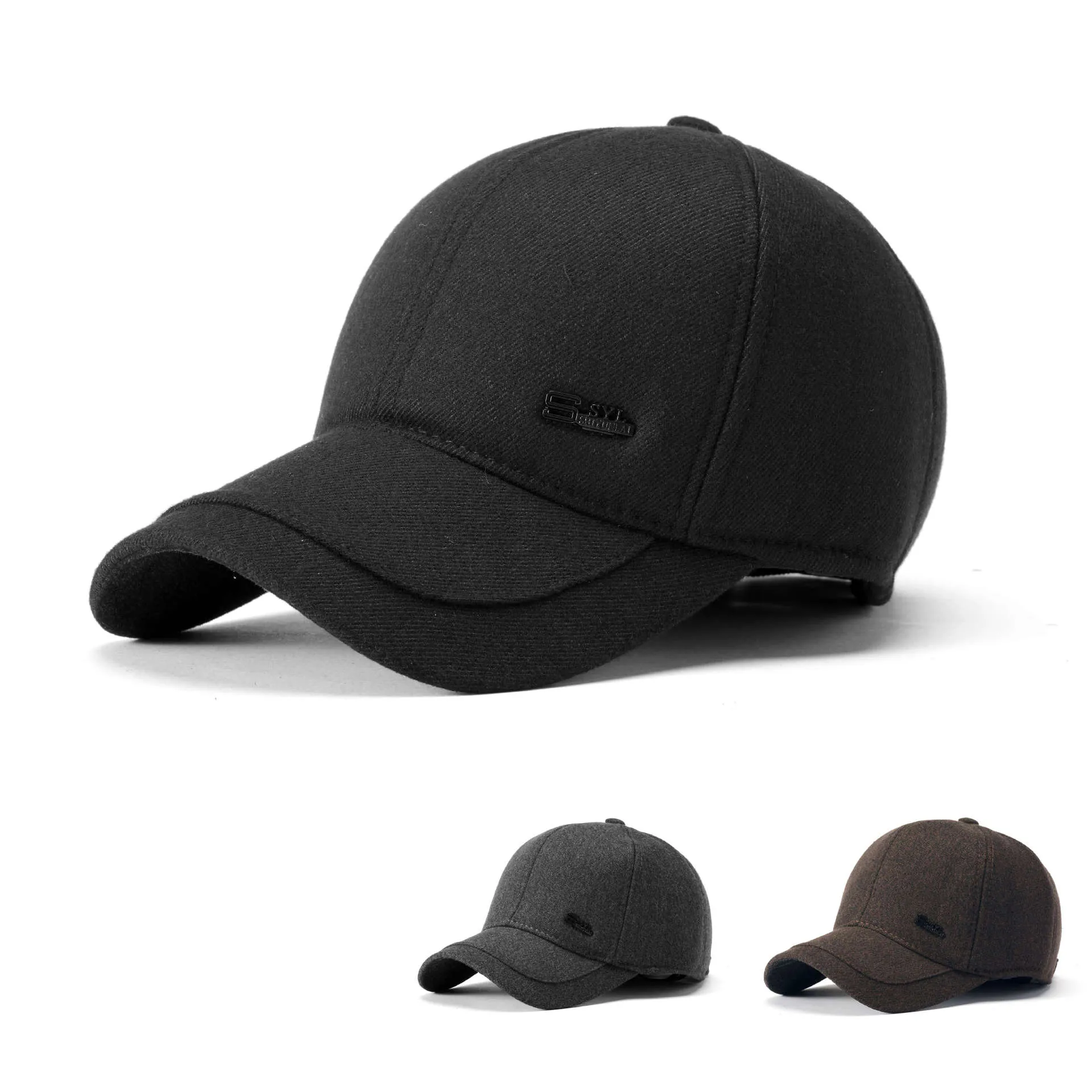Men Baseball Cap Autumn Winter Warm Wool Like Fabric Korean Minimalist Outdoor Adjustable Sun Hat
