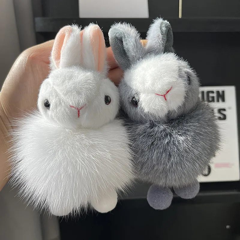 Fluffy Rabbit Keychain Real Fox Fur Pom-pom Bag Charm Cute Animal Pendant Plush Toy For Women Girls Gift