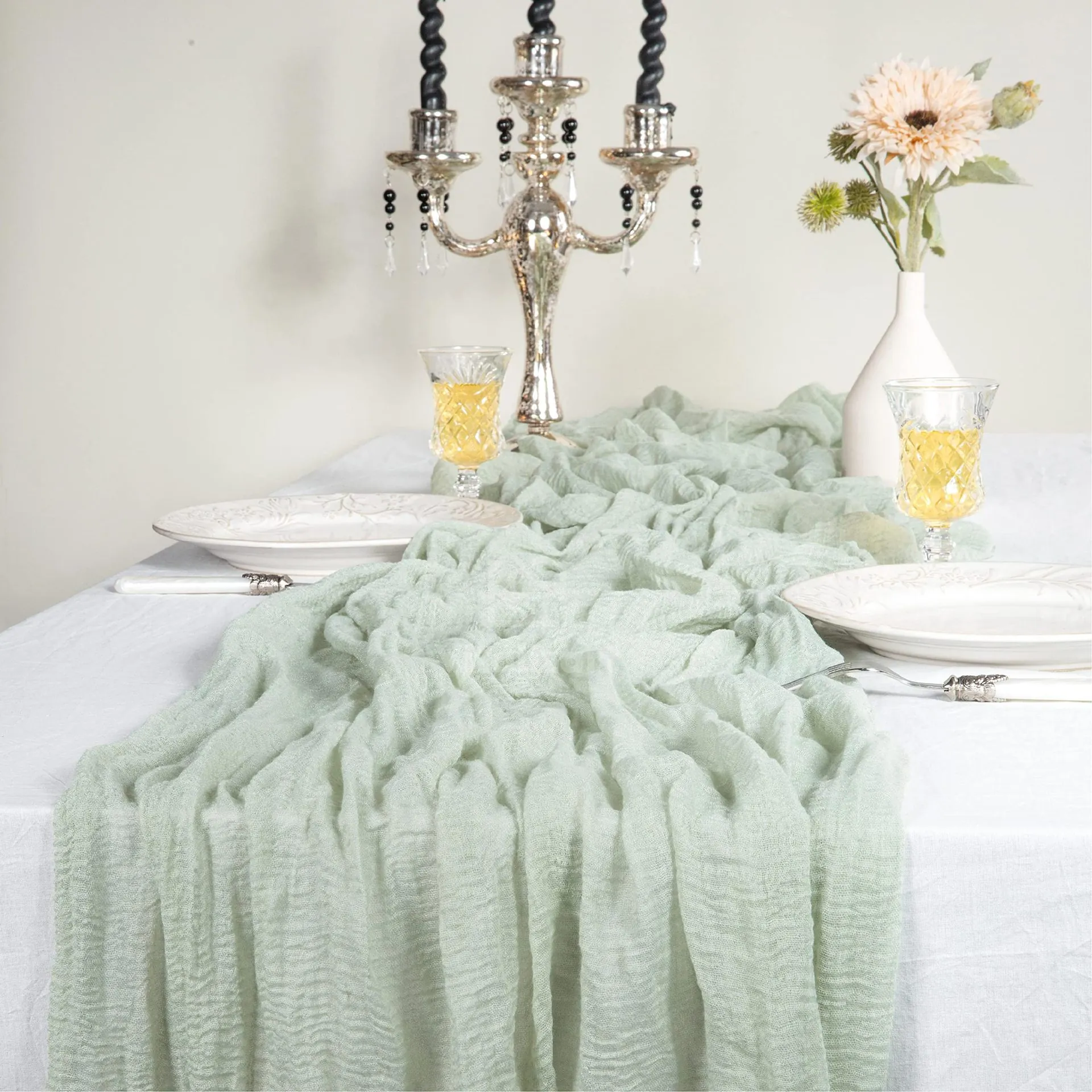 Cheesecloth Table Runner Boho Wrinkled Gauze Fabric For Wedding Party Table Decor Aesthetic Rustic Dining Cloth
