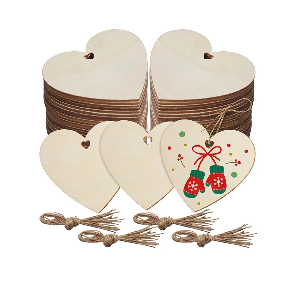 Heart Shaped Wooden Hanging Ornaments DIY Unfinished Wood Slices Christmas Valentine Day Tree Decorations Natural Wood Crafts