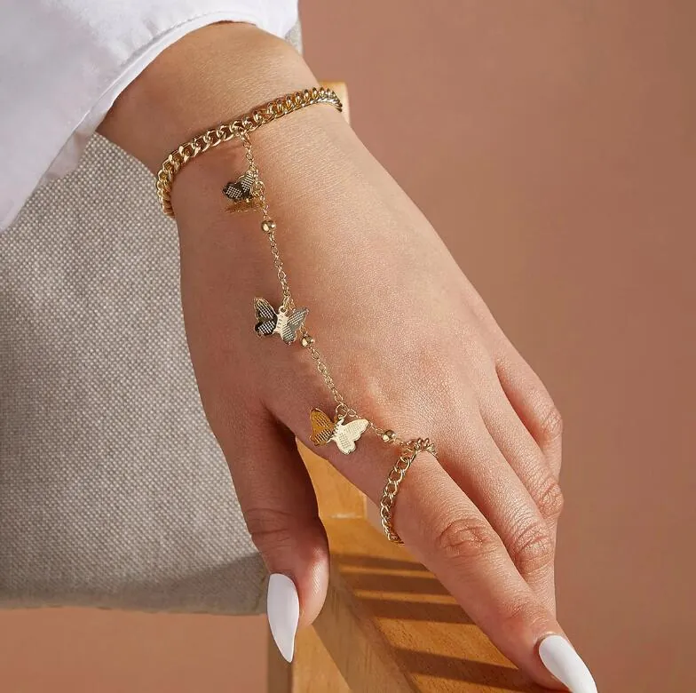 Bracelet De Main Papillon Avec Bague En Alliage Chaîne Esclave Bijoux Vintage Pour Femmes