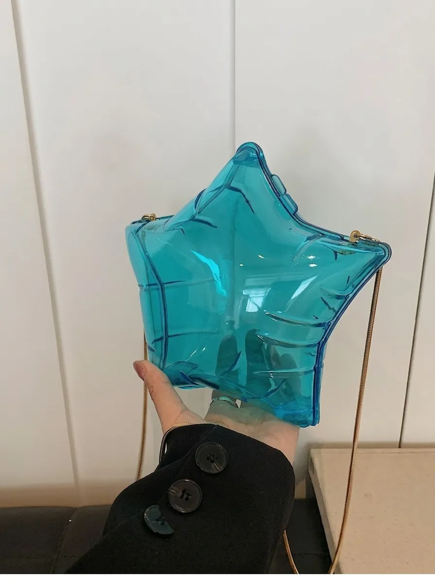 Star Shaped Acrylic Crossbody Bag Transparent Mirror Metallic Chain Strap Novelty Party Purse Women Fashion Accessories
