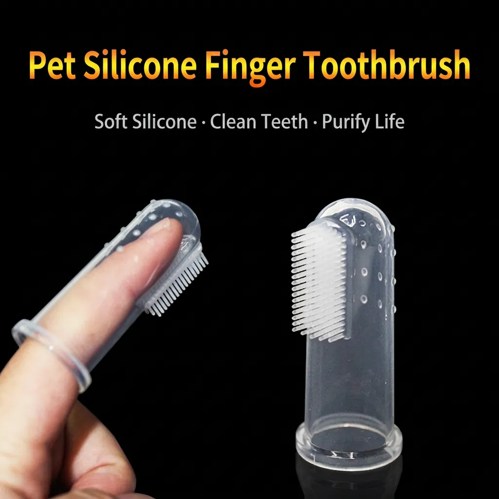 Soft Silicone Pet Finger Toothbrush Oral Dental Cleaning Care For Cats And Dogs Transparent Portable Dual Sided