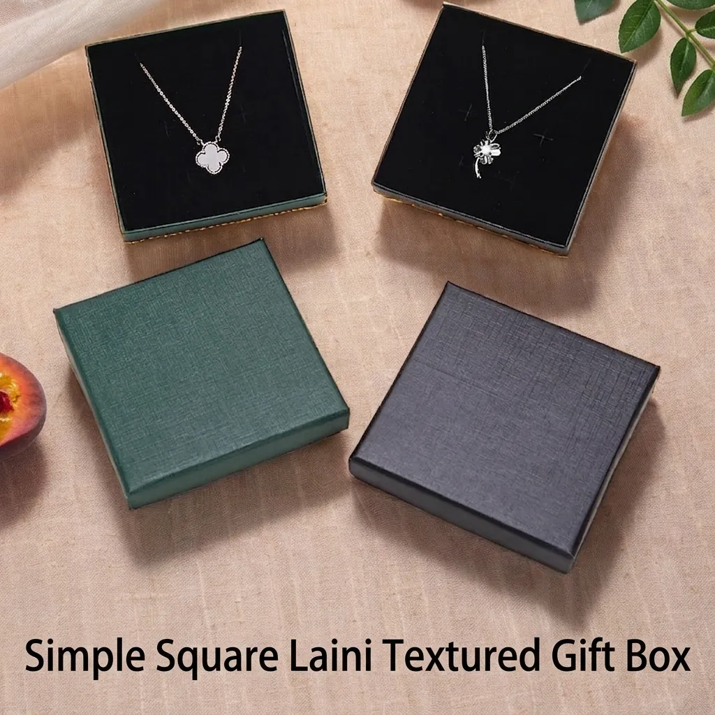 Square Jewelry Gift Box Textured Paper Cardboard With Velvet Lining For Necklace Ring Storage Simple Elegant Packaging