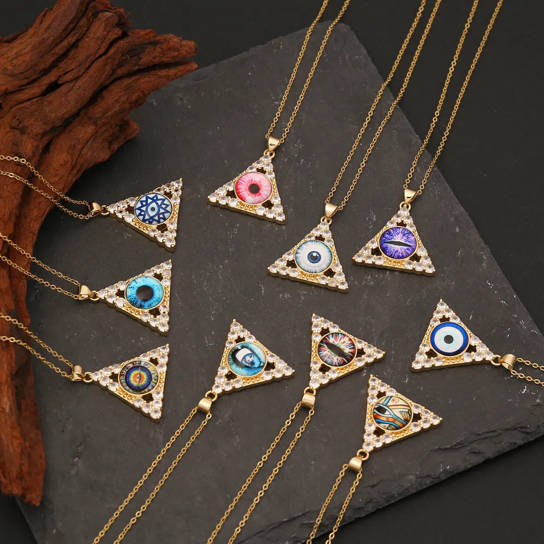 Böser Blick Dreieck Anhänger Halskette Kupfer Mit Mikro Pave Zirkon Einzigartige Schlüsselbeinkette Schmuck Für Damen