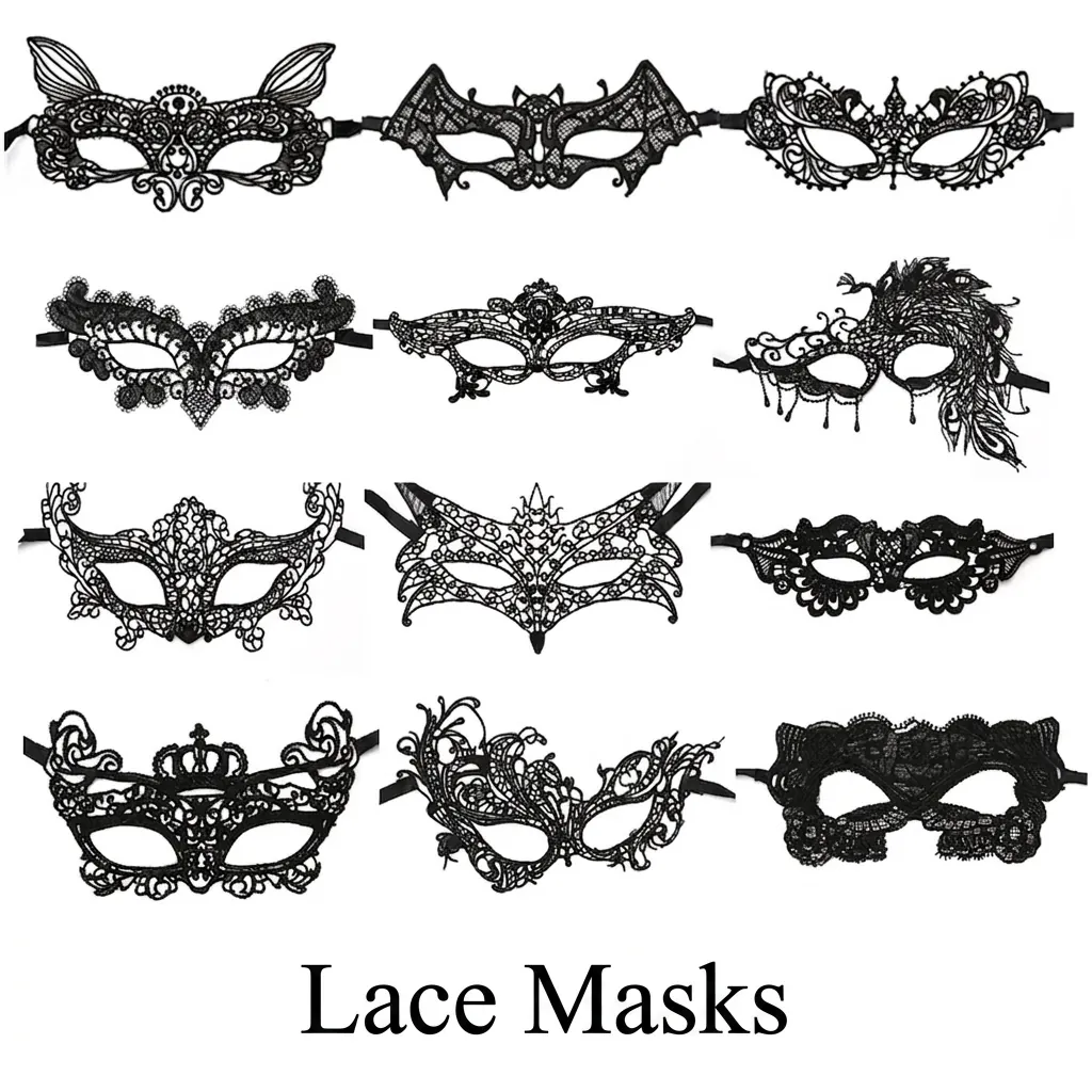 Masquerade Mask Black Lace Hollow Embroidery Eye Mask For Halloween Party Costume Mysterious Elegant For Women