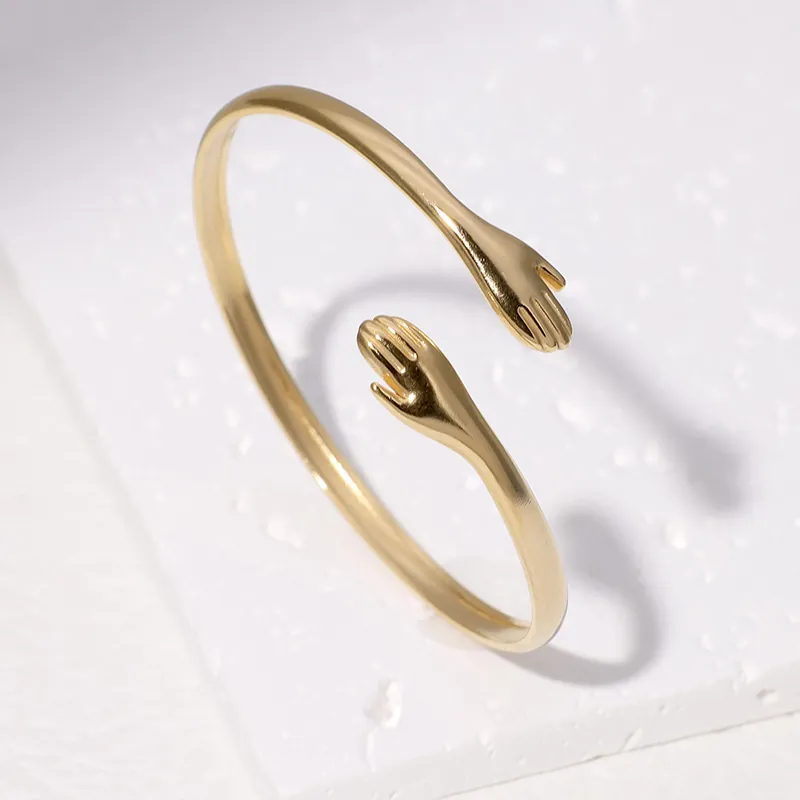 Umarmende Hände Offener Armreif Edelstahl Verstellbar Minimalistische Persönlichkeit Trendiger Schmuck Geschenk Für Frauen