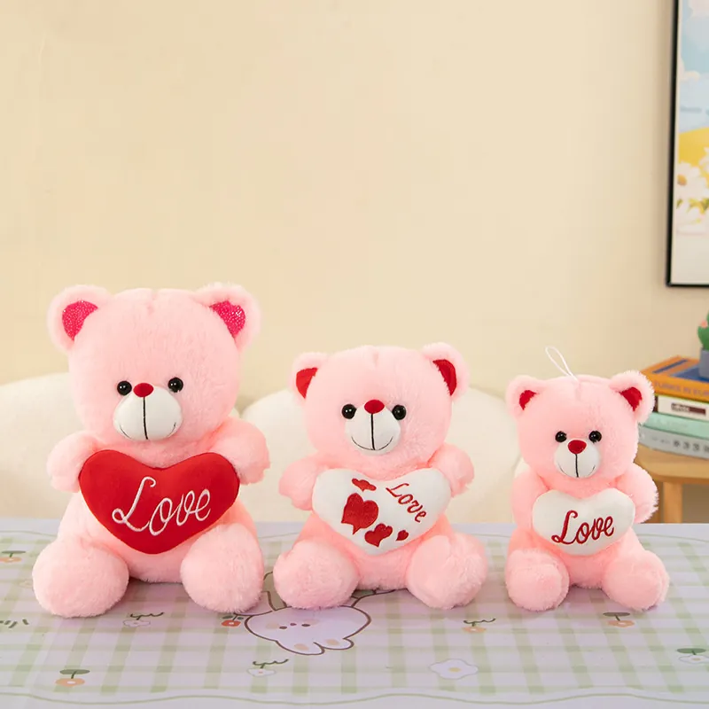 Cute Heart Teddy Bear Plush Toy Soft Stuffed Animal Heart Bear For Valentine Gift Birthday Decoration For Kids Girls
