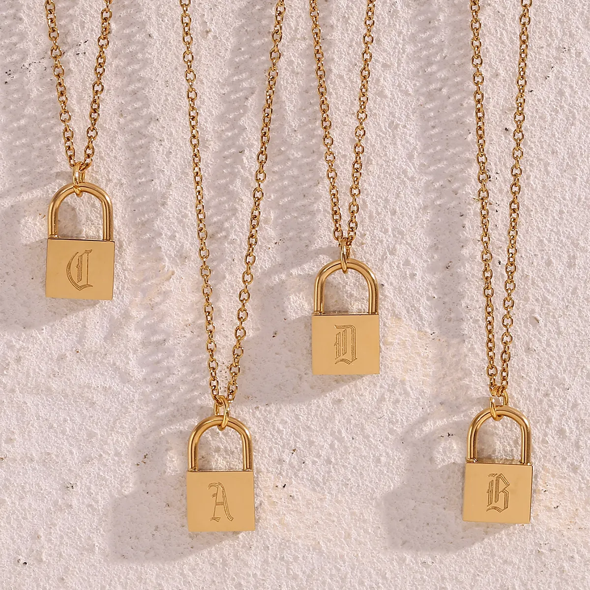 Stainless Steel Initial Padlock Pendant Necklace Gothic Letter Gold Plated Fashion Jewelry Gift For Women