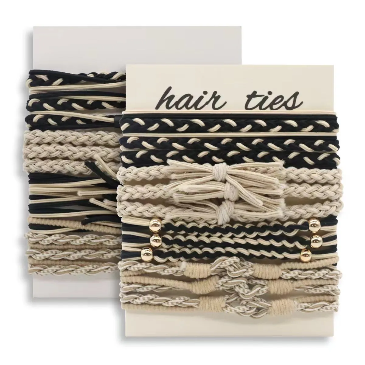Élastiques À Cheveux Tressés À La Main Pour Femmes Style Bohème Rétro Attaches De Queue De Cheval En Coton Avec Perles Métalliques