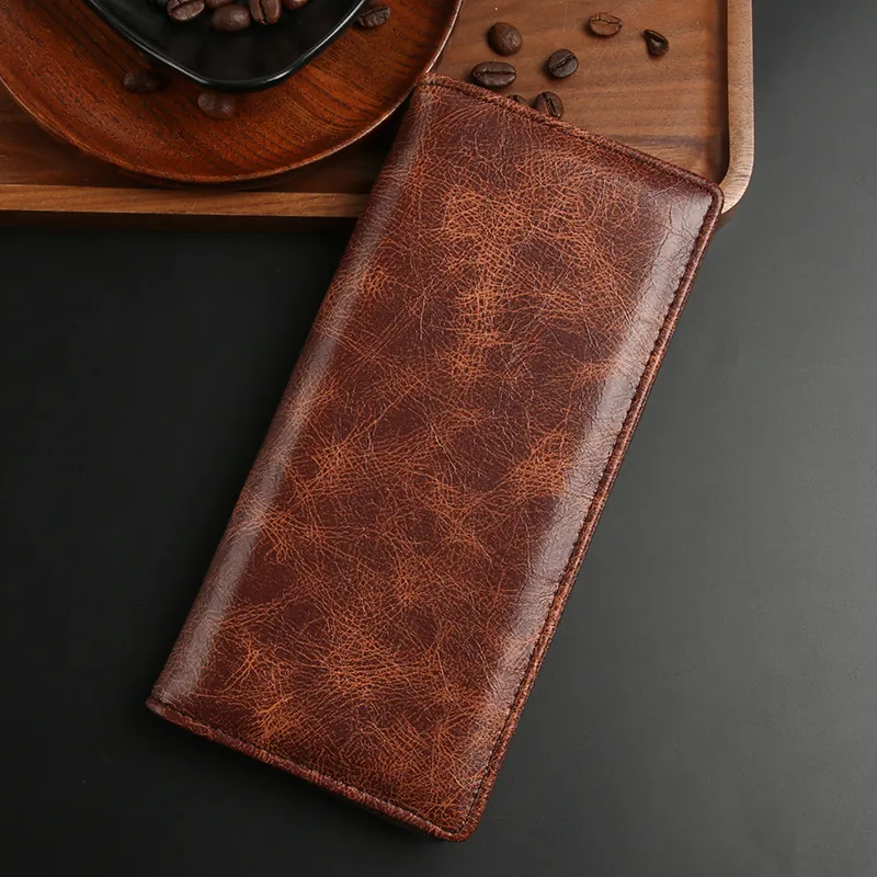 Long Wallet For Men Vintage PU Leather Multi Card Slots Business Large Capacity Phone Pocket Retro Purse