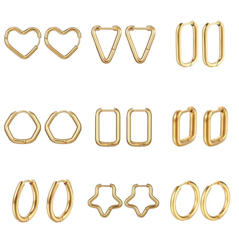Minimalist Stainless Steel Geometric Ear Buckle Single Piece Gold Silver Black Rainbow Star Heart Earring For Women Men