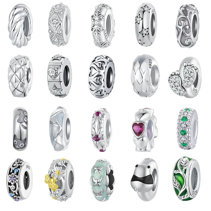 S925 Sterling Silver Positioning Spacer Beads Vintage Rhinestone Enamel Animal Heart DIY Charms For Bracelet Jewelry Making