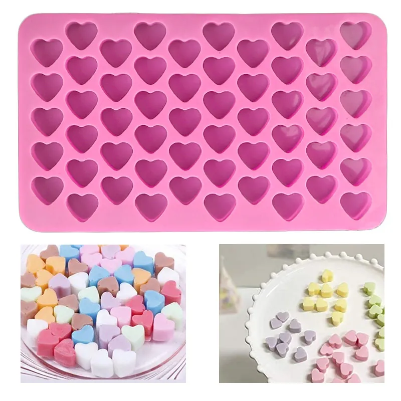 55 Hole Heart Shaped Silicone Mold Mirror Surface DIY Resin Crafting Chocolate Candy Ice Cube Tray Baking Decorating Tool