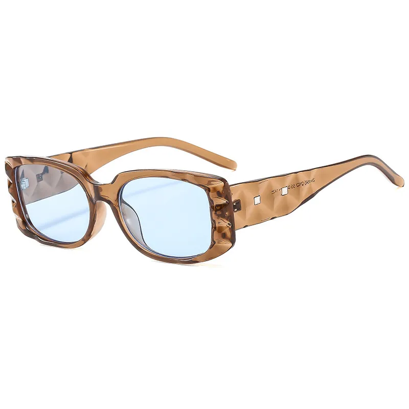 Lunettes De Soleil Carrées À Texture Géométrique Protection UV400 Rétro Rectangulaire Femmes Hommes Monture PC Lentille AC