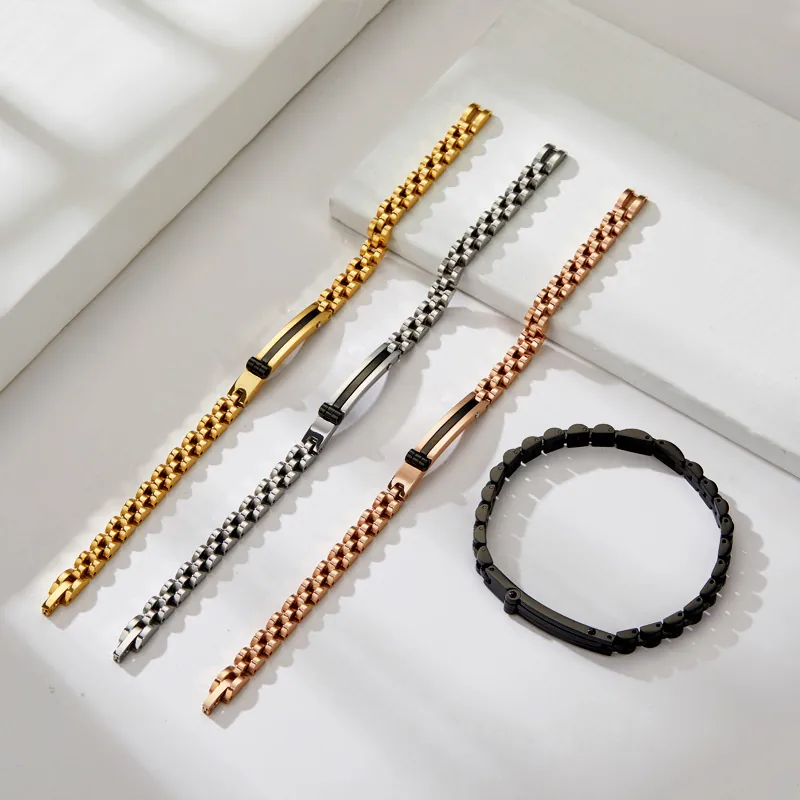 Fashion Stainless Steel Geometric Plate Watchband Link Bracelet For Men Women Unisex Electroplated Metal Jewelry Daily Gift