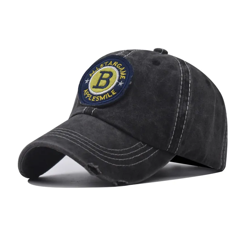 Baseball Cap Washed Cotton Embroidered B Letter Distressed Vintage Style Outdoor Sunshade Hat Adjustable