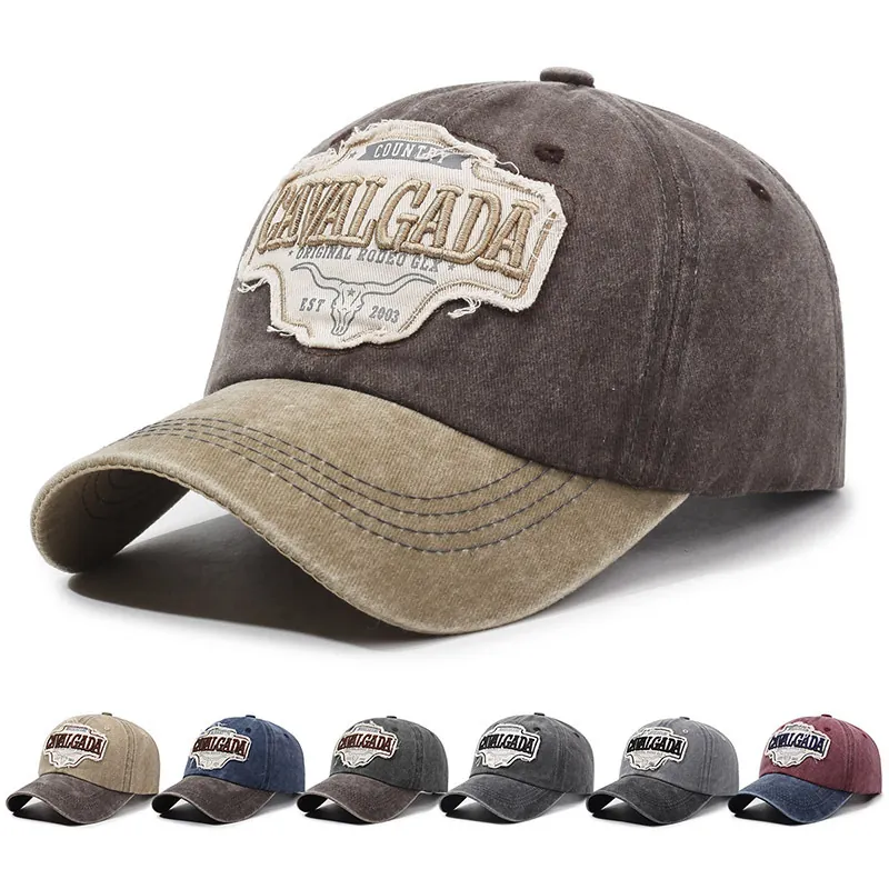 Cappello Da Baseball In Cotone Lavato Vintage Retrò Stile Western Testa Di Toro Ricamata Berretto Da Sole Regolabile Unisex