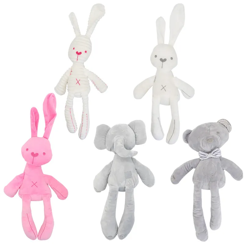 Soft Plush Stuffed Animal Toy Long Legged Bunny Rabbit Elephant Bear Corduroy Soothing Sleep Companion For Baby Infant
