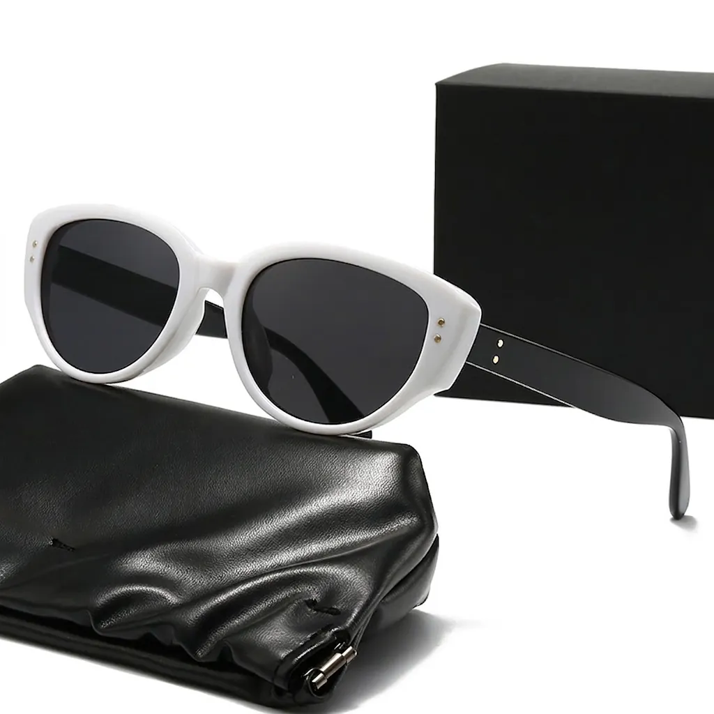 Retro Cat Eye Sunglasses For Women Men Fashion UV400 Protection PC Frame Contrast Color With Metal Rivets Decor