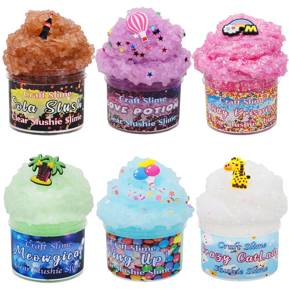 Clear Slushie Slime Craft Crystal Mud DIY Stress Relief Sensory Toy With Colorful Charms And Glitter