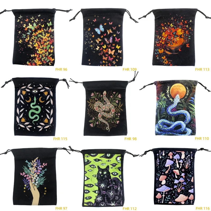 Tarot Card Storage Bag Velvet Drawstring Pouch Mystical Occult Print For Jewelry Dice Board Game Accessories
