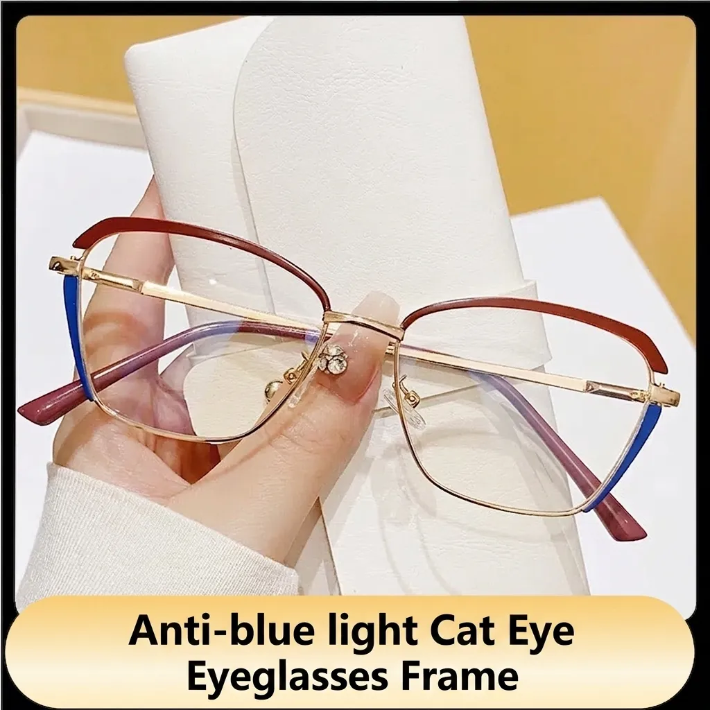Fashion Cat Eye Anti Blue Light Glasses Metal Frame Retro Clear Lens Eyeglasses For Women Elegant Optical Eyewear