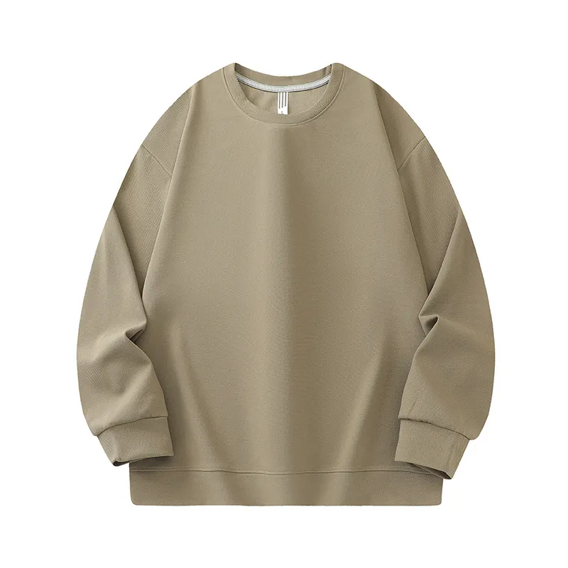 Men Crewneck Sweatshirt Long Sleeve Waffle Knit Polyester Spandex Loose Fit Drop Shoulder Casual Solid Color Top