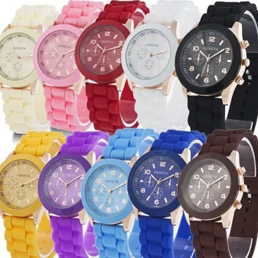 Womens Quartz Watch Fashion Jelly Color Silicone Strap Decorative Sub Dials Casual Wristwatch For Students
