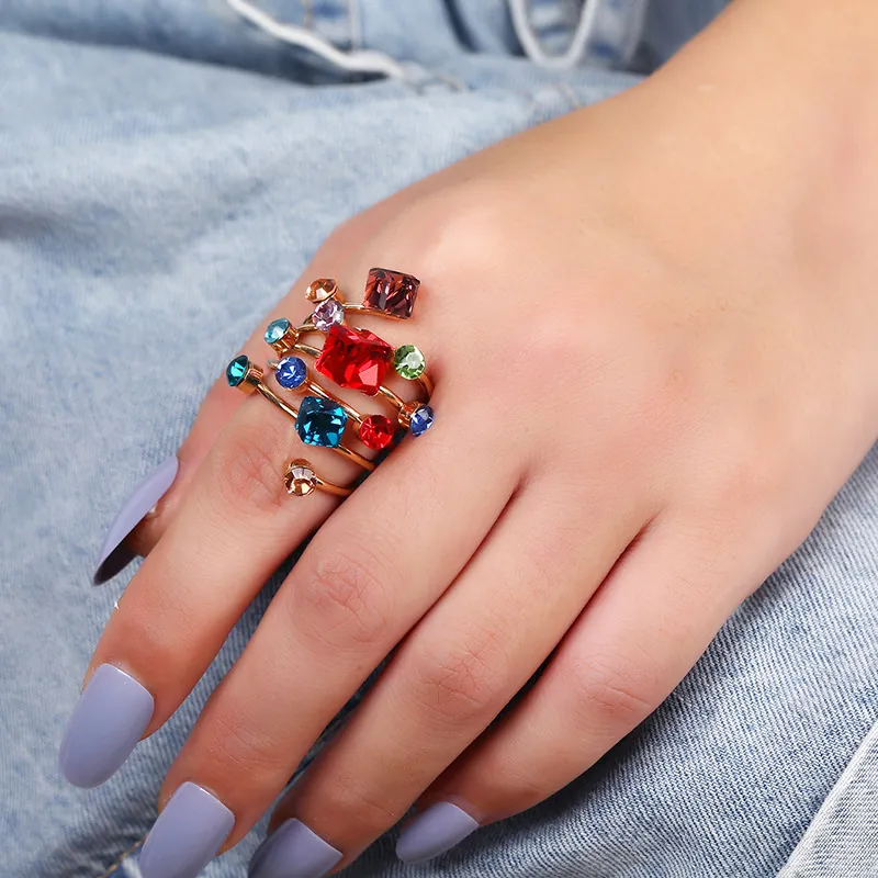 Multi Layer Spiral Ring Alloy Crystal Rhinestone Statement Jewelry Women Party Geometric Adjustable Finger Jewelry