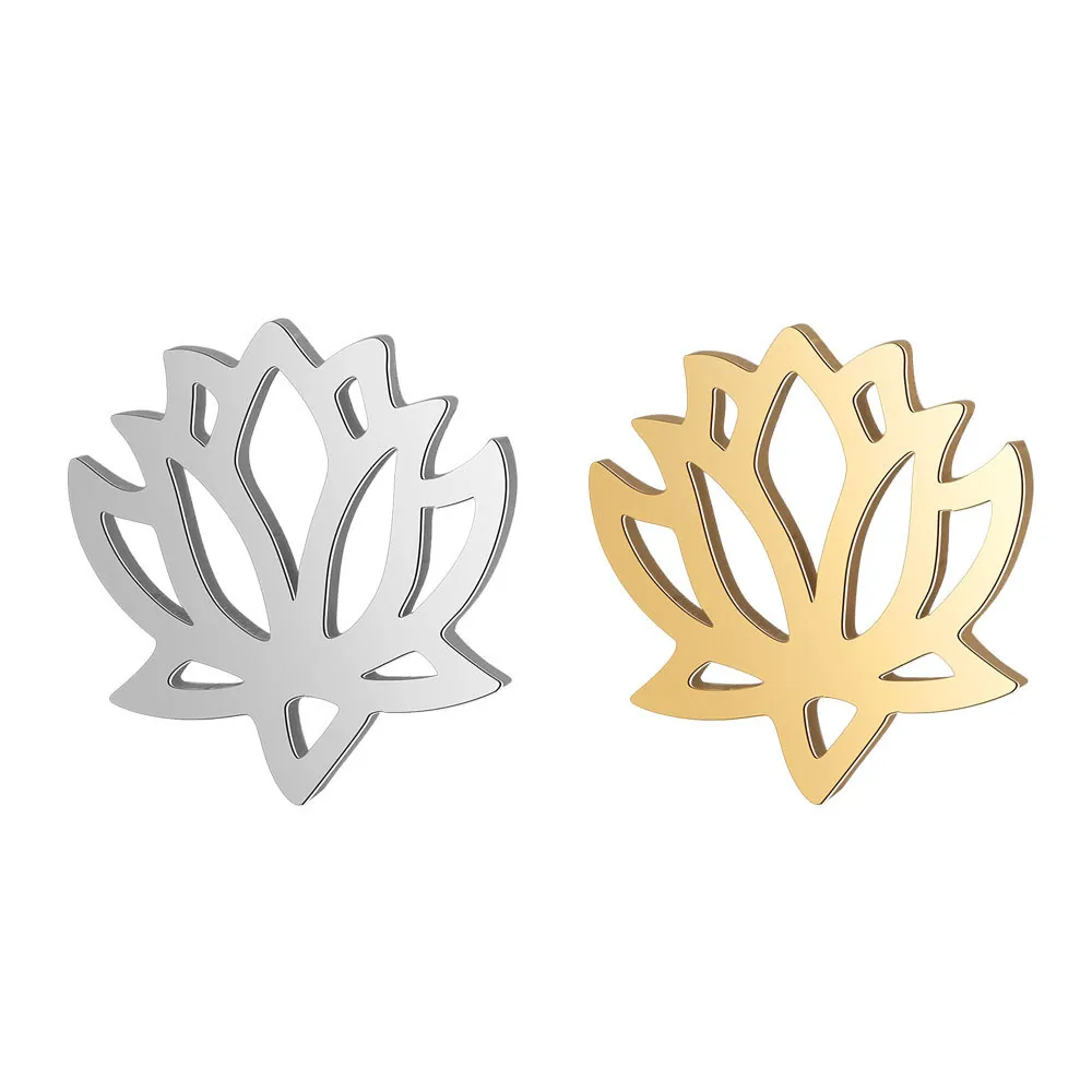 Lotus Flower Pendants Charms Stainless Steel Hollow Cut-Out Design For DIY Jewelry Making Bracelets Necklaces Elegant