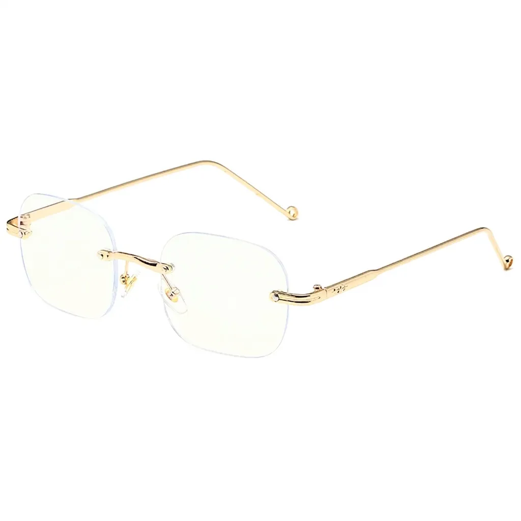 Occhiali Da Sole Quadrati Senza Montura Montatura In Metallo Vintage Lenti Color Caramello Protezione UV Moda Donne Uomini