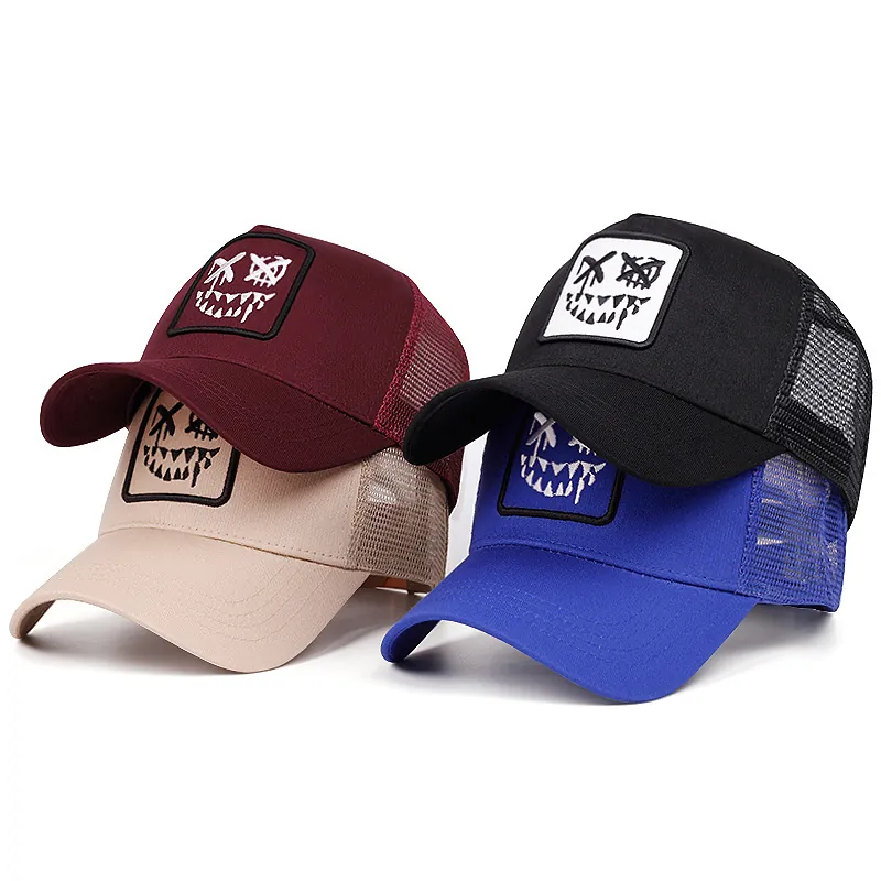 Trucker Hat Cotton Mesh Graffiti Face Patch Embroidery Curved Brim Adjustable Streetwear For Men Women