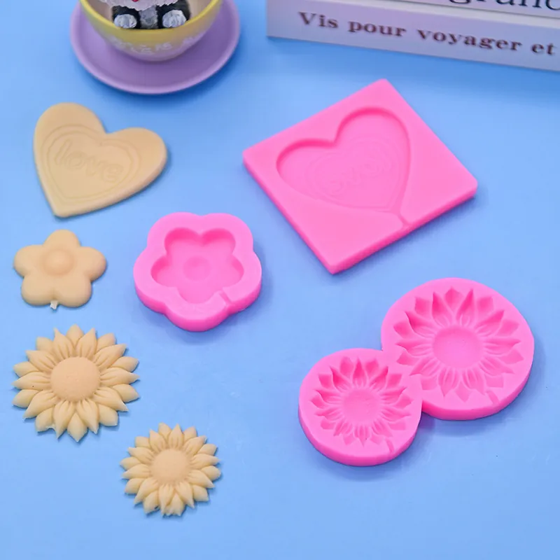 Silicone Molds For DIY Baking Cake Decorating Chocolate Soap Candy Making Heart Sunflower Flower Shape Pink
